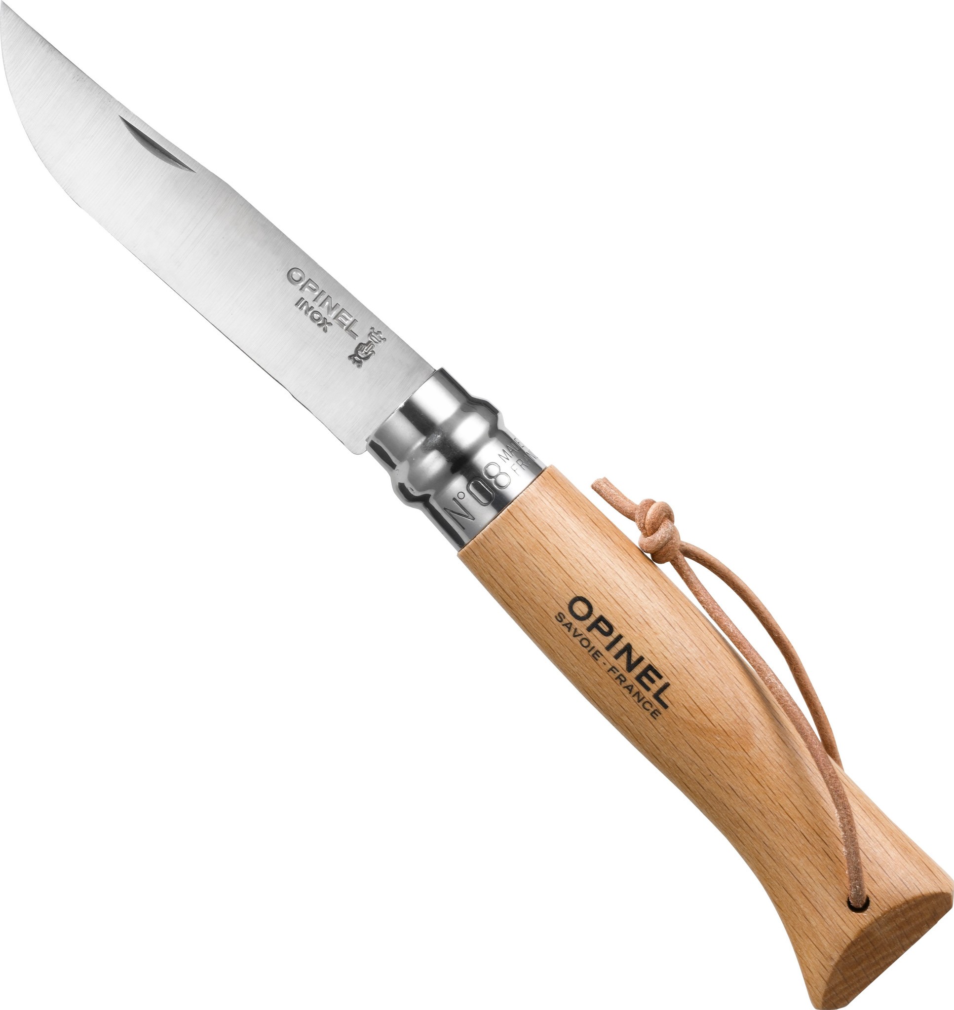 Opinel No.8 stainless steel with leather lace